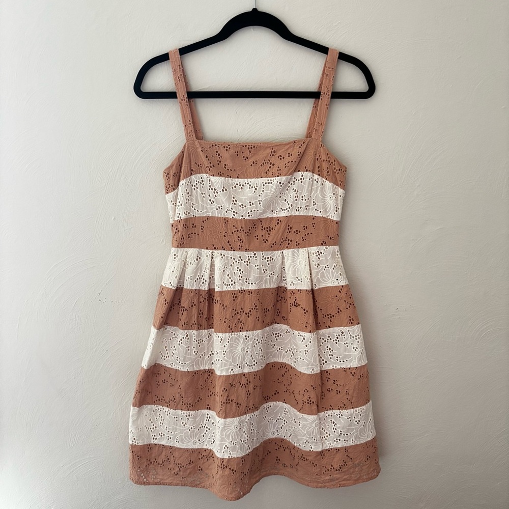 LOFT Striped Eyelet Fit & Flare Sundress, Size 0, Lace, Summer, Feminine